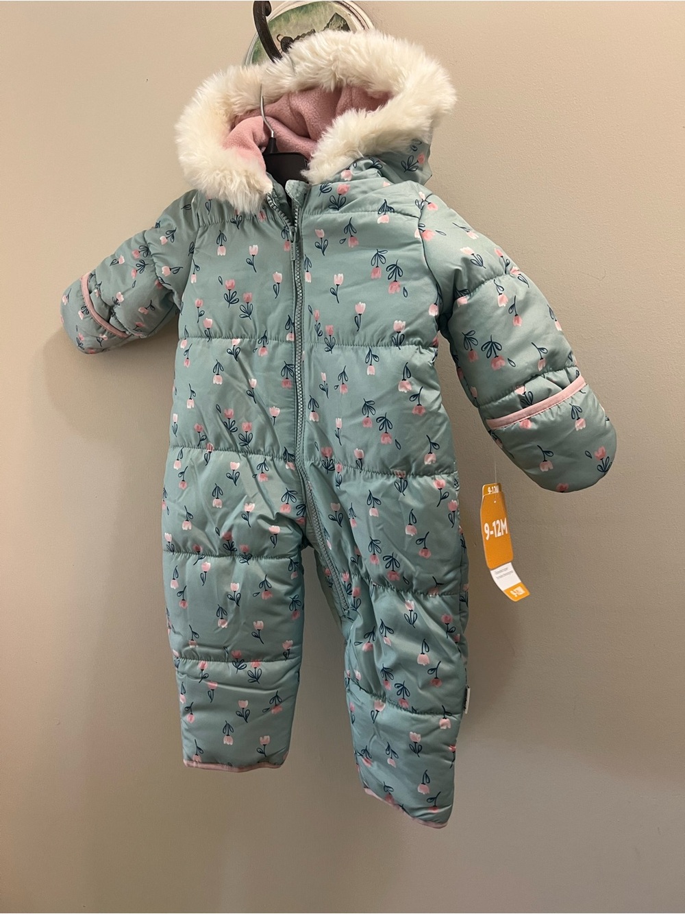 Baby Girls' Mint Floral Snowsuit One-Piece 9-12 Months NWT